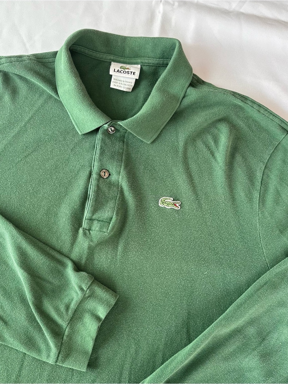 Lacoste Mens 2XL Size 7 Green Long Sleeve Cotton Pique Polo Crocodile Logo